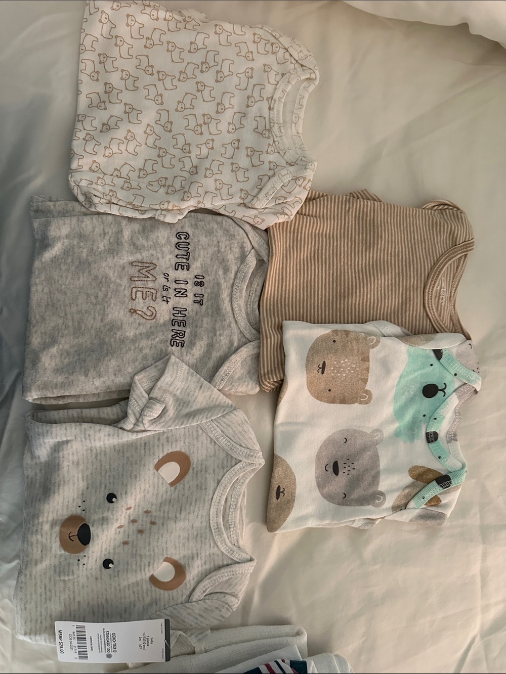 5-Piece Baby Onesie Set in Cream, Gray, Tan, Mint 3M short sleeve